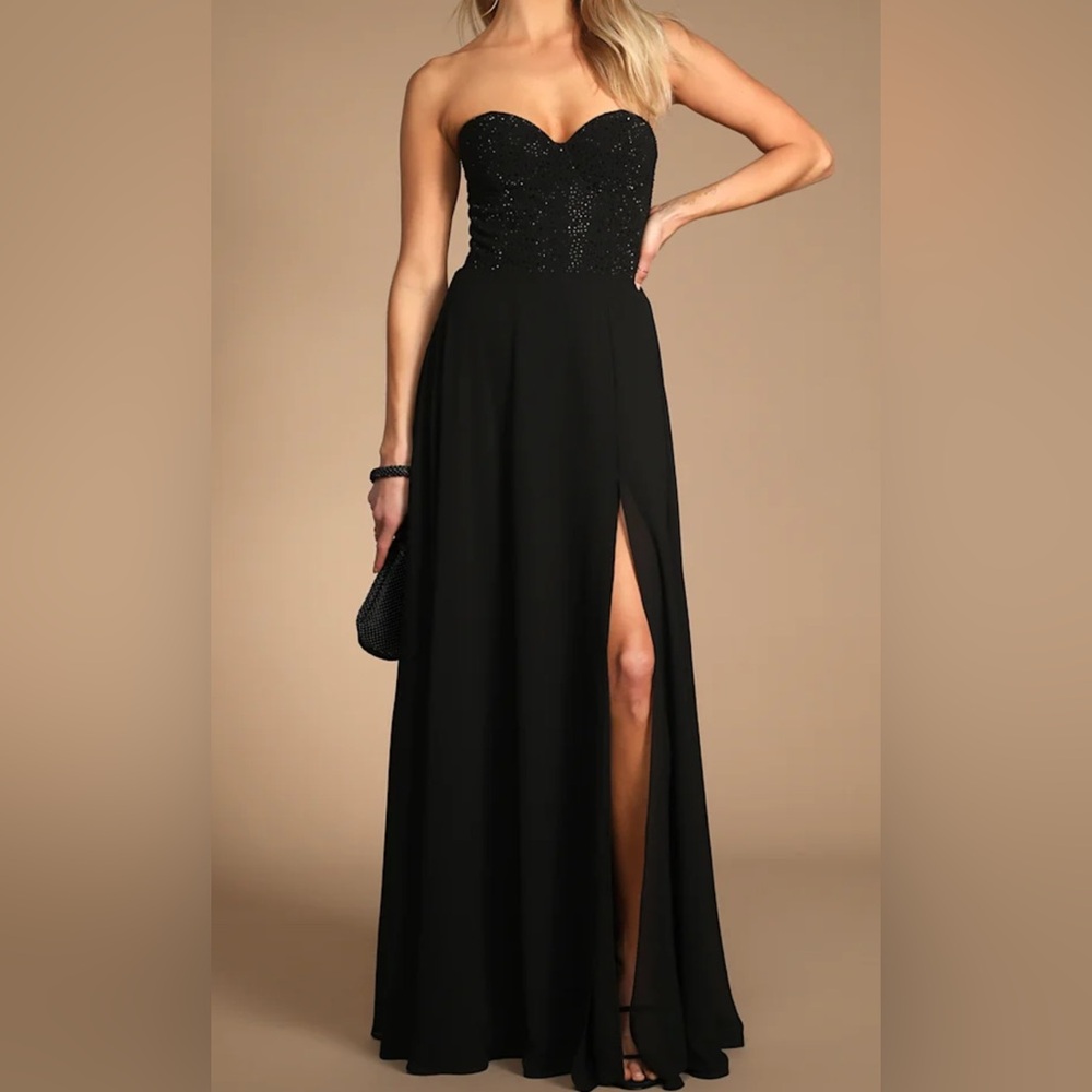 Lulu's Black Strapless Dress with Sparkling Details